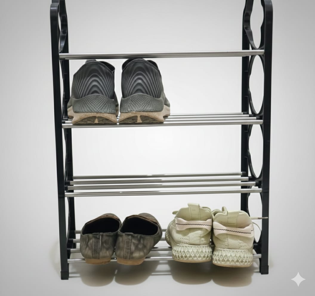 4 Layer Multipurpose Metal Shelf Rack 🗄️ | Space Saving Storage Organizer for Kitchen, Living & Study Room ✨