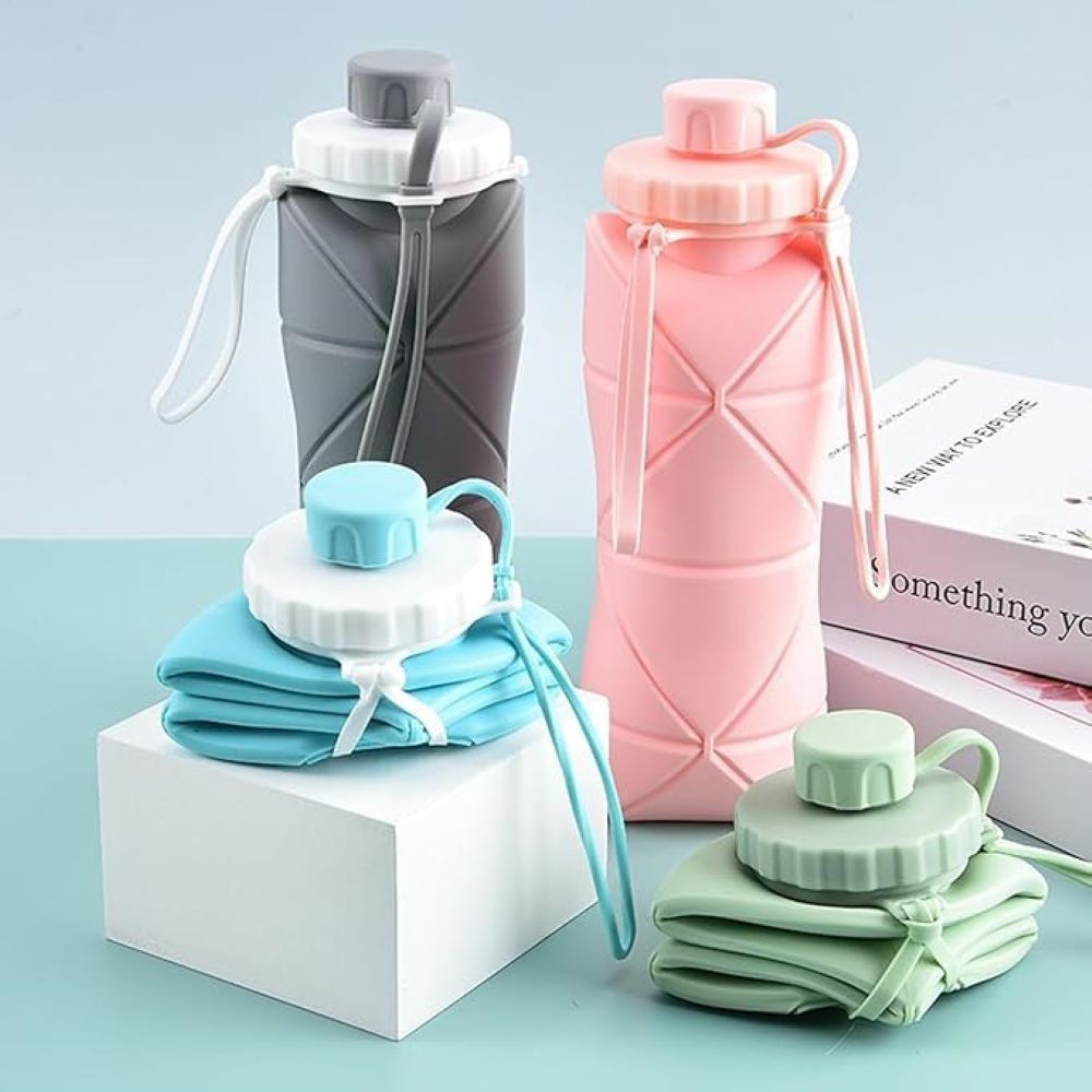Silicone Folding Water Bottle – Collapsible Travel Bottle | Random Color | 600ML