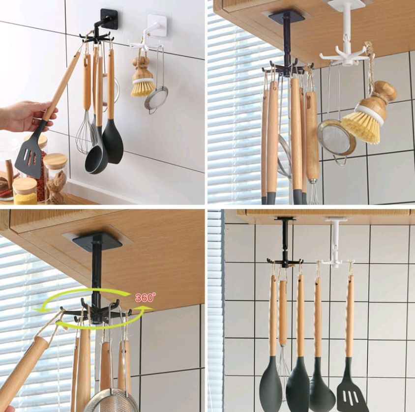 6 Hooks Kitchen 360° Rotating Kitchen Organizer Rack – Multi-Purpose Cabinet Storage Hook (Random Color)