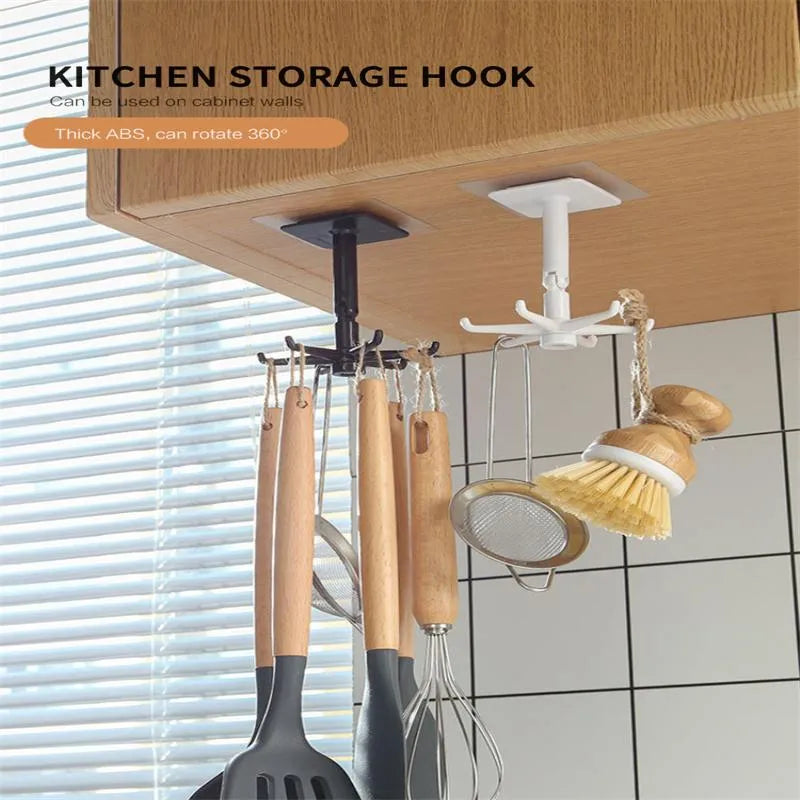 6 Hooks Kitchen 360° Rotating Kitchen Organizer Rack – Multi-Purpose Cabinet Storage Hook (Random Color)