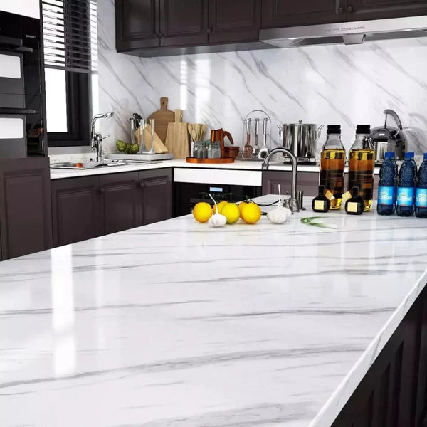 (Pack of 5) Self Adhesive White Marble Sheet for Kitchen / Waterproof Anti Oil & Heat Resistant Wallpaper Sheet (2 Feet x 6.5 feet)