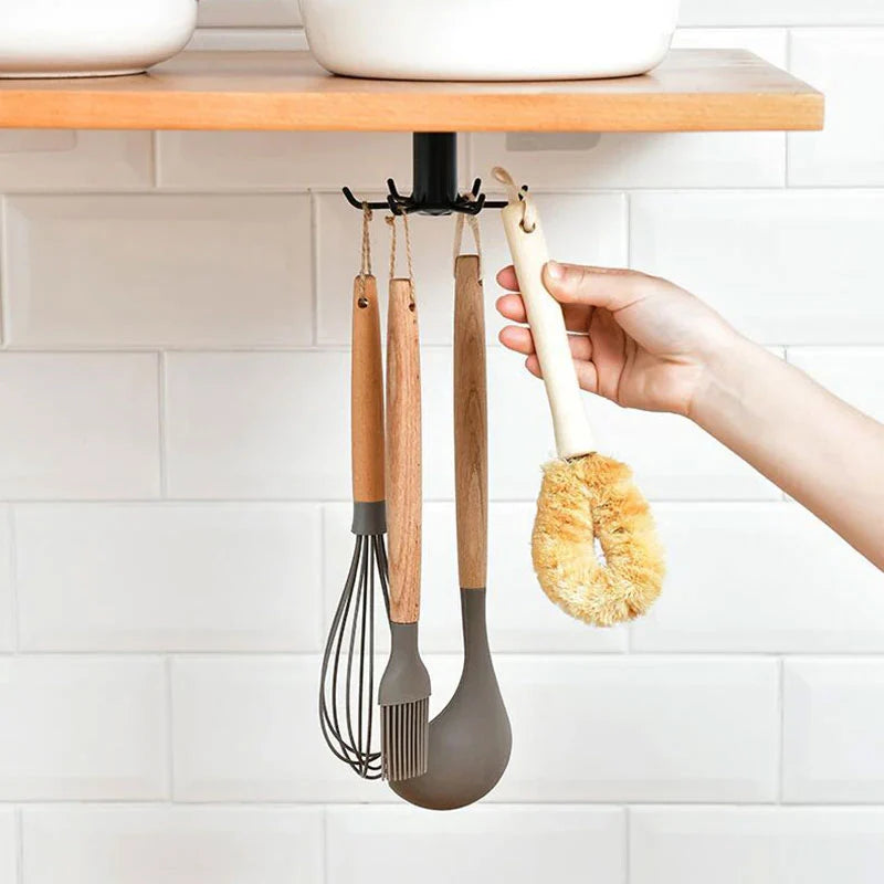 6 Hooks Kitchen 360° Rotating Kitchen Organizer Rack – Multi-Purpose Cabinet Storage Hook (Random Color)