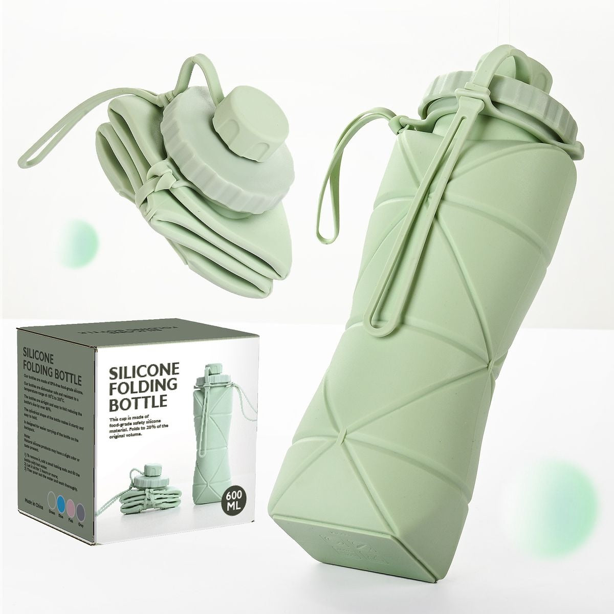 Silicone Folding Water Bottle – Collapsible Travel Bottle | Random Color | 600ML