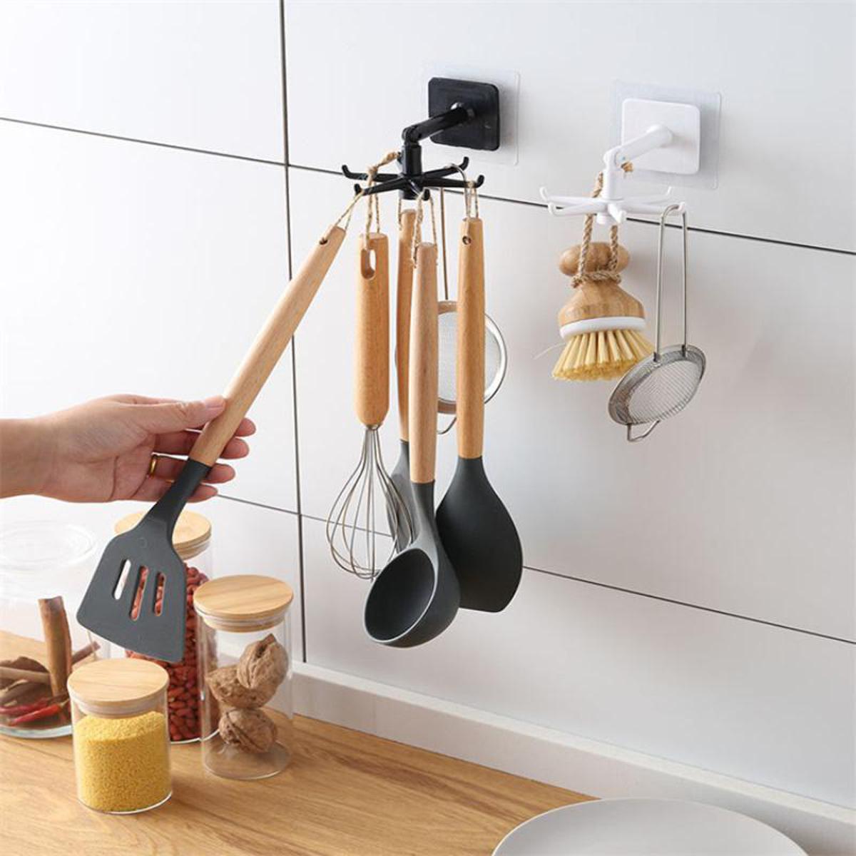 6 Hooks Kitchen 360° Rotating Kitchen Organizer Rack – Multi-Purpose Cabinet Storage Hook (Random Color)
