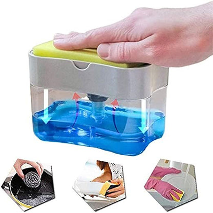 2-in-1 Soap Pump Dispenser with Sponge Holder – Press Type Dishwashing Liquid Dispenser for Kitchen Sink