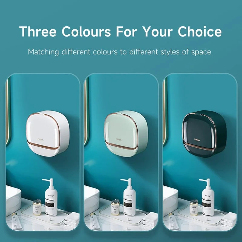 Milky White | Self-Adhesive Wall-Mounted Luxury Soap Holder with Lid and Drainage Tray
