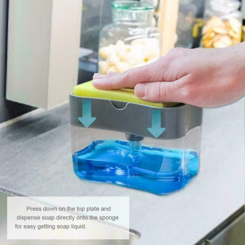 2-in-1 Soap Pump Dispenser with Sponge Holder – Press Type Dishwashing Liquid Dispenser for Kitchen Sink