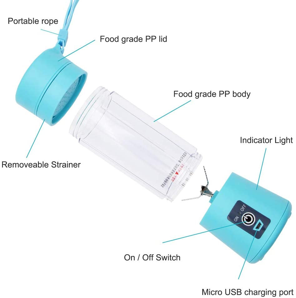 Portable USB Rechargeable Juicer Blender with 6 Blades - Portable Mixer