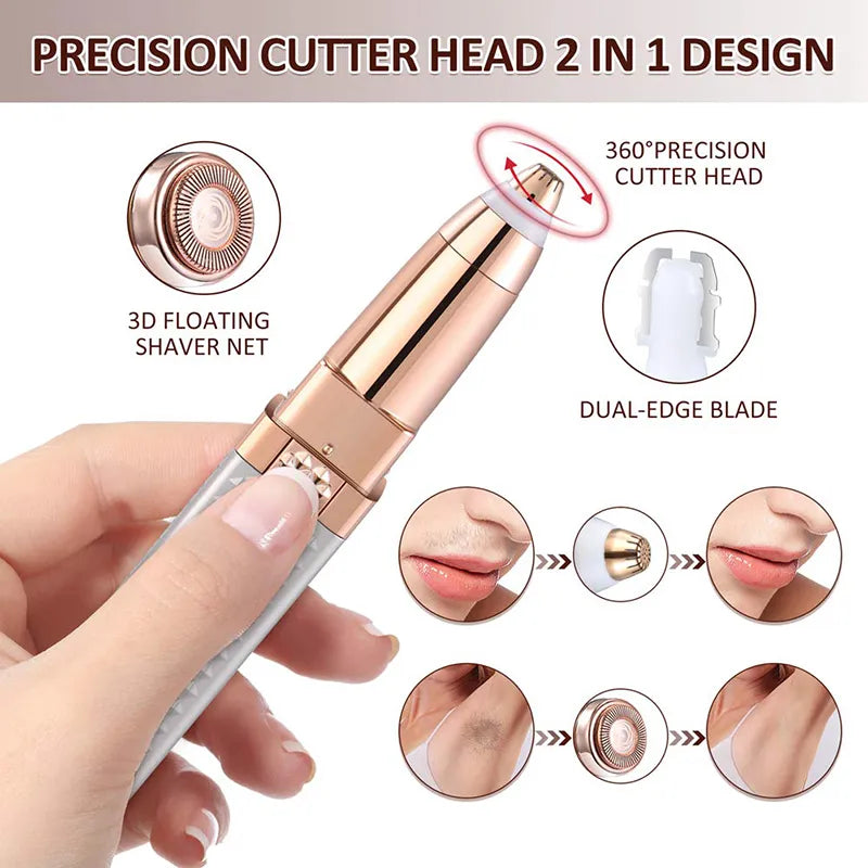 2-in-1 Flawless Facial Hair Remover & Eyebrow Trimmer | USB Rechargeable, Painless & Portable