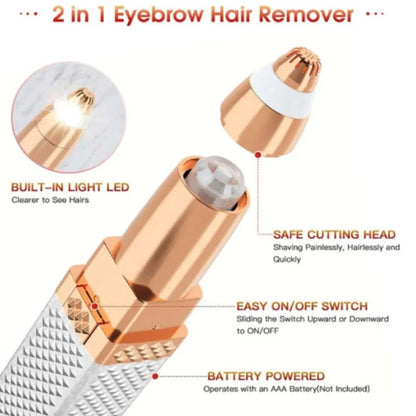 2-in-1 Flawless Facial Hair Remover & Eyebrow Trimmer | USB Rechargeable, Painless & Portable