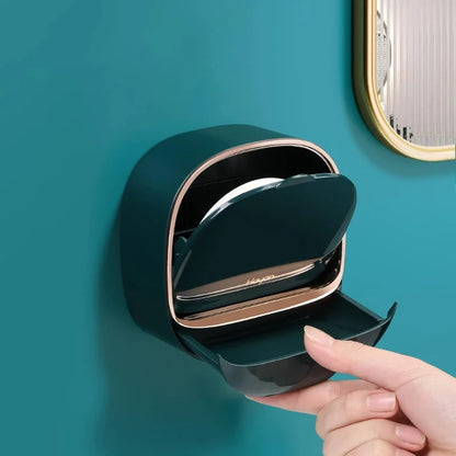 Milky White | Self-Adhesive Wall-Mounted Luxury Soap Holder with Lid and Drainage Tray